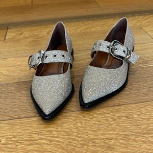 Maeve Glittery Silver Flats with Buckle